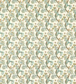 Golden Lily Embroidery Fabric by Clarke & Clarke Linen/Teal