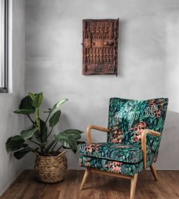 Green Wall Velvet Fabric by Osborne & Little Teal