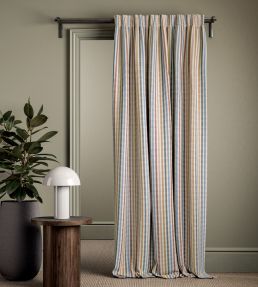 Grove Stripe Fabric by Clarke & Clarke Mustard/Terracotta/Storm