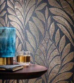 Gustav Wallpaper by Casamance Vert de gris/dore