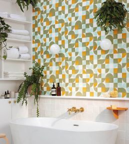 Happiness Wallpaper by Caselio Vert Kaki Orange