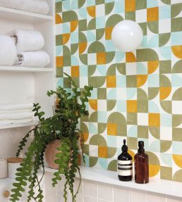 Happiness Wallpaper by Caselio Vert Kaki Orange