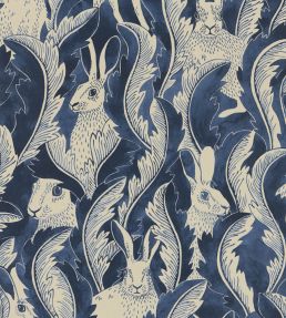Hares In Hiding Wallpaper by Langelid Von Bromssen Dark Denim