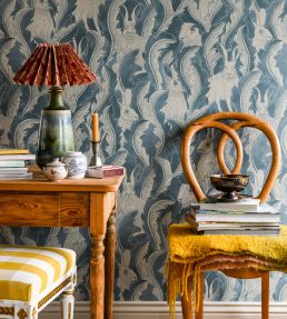 Hares In Hiding Wallpaper by Langelid Von Bromssen Smokey Blue