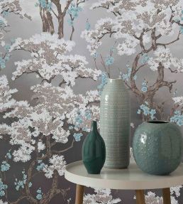 Harewood Foil Wallpaper by 1838 Wallcoverings Silver