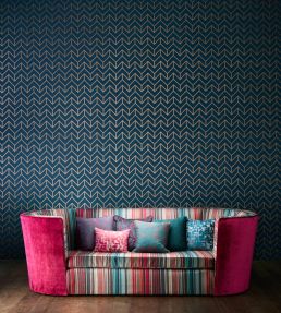 Spectro Stripe Fabric by Harlequin Cerise / Marine / Coral