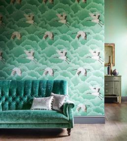 Cranes in Flight Wallpaper by Harlequin Emerald