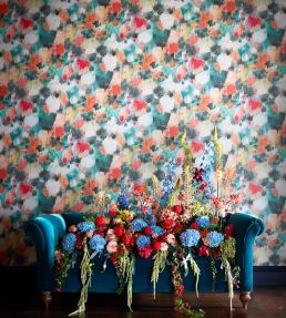 Exuberance Wallpaper by Harlequin Coral/Turquoise
