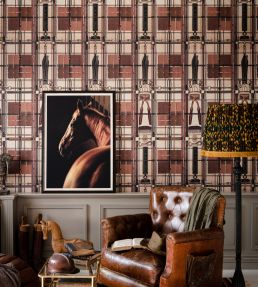 Harnessmaker's Atelier Dark Wallpaper by MINDTHEGAP Brown/Indigo