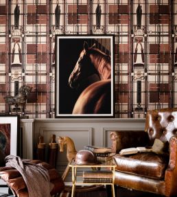 Harnessmaker's Atelier Dark Wallpaper by MINDTHEGAP Brown/Indigo