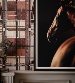 Harnessmaker's Atelier Dark Wallpaper by MINDTHEGAP Brown/Indigo