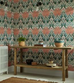 Helena Wallpaper by Morris & Co Peach/Teal