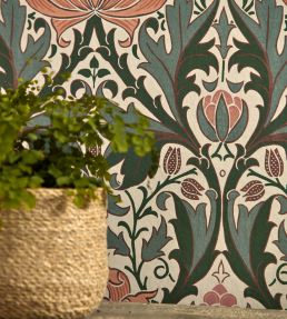 Helena Wallpaper by Morris & Co Peach/Teal
