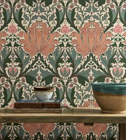 Helena Wallpaper by Morris & Co Peach/Teal