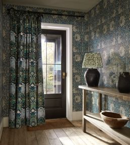 Helena Velvet Fabric by Morris & Co Indigo/Boughs