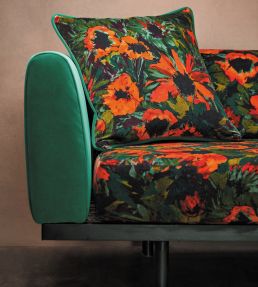 Helianthus Velvet Fabric by Harlequin Vermillion / Harrisa / Fig Leaf