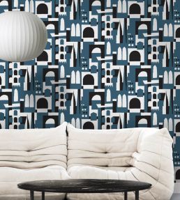 Hey! Manhattan Wallpaper by Mini Moderns Washed Denim