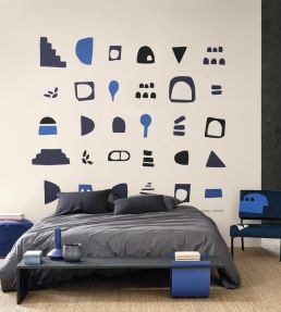 Hieroglyphes By Babel Brune Mural by Casadeco Blue