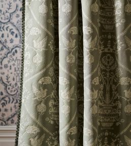 Highgrove Damask Fabric by Sanderson Silver Green