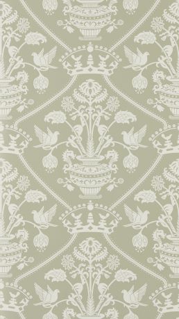 Highgrove Damask Wallpaper by Sanderson Silver Green