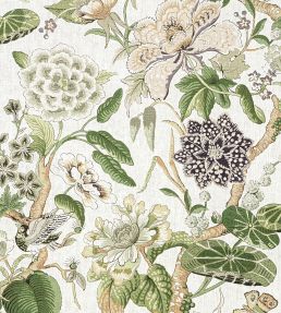Hill Garden Fabric by Thibaut White and Green