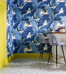 Hinson Palm Wallpaper by Scalamandre Blue Lagoon