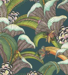 Hoopoe Leaves Wallpaper by Cole & Son Forest Green Lime & Fuchsia on Dark Virdian