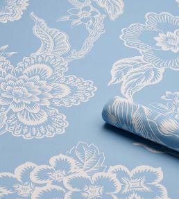 Hothouse Flowers Silhouette Wallpaper by Schumacher Bliss Blue