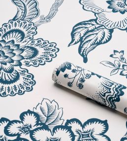 Hothouse Flowers Silhouette Wallpaper by Schumacher Peacock On White