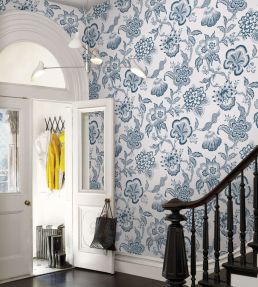 Hothouse Flowers Silhouette Wallpaper by Schumacher Peacock On White