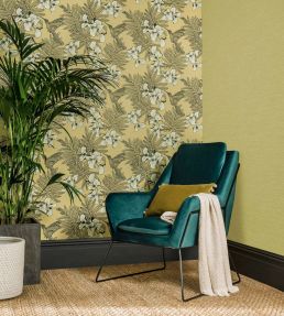 Hummingbird Wallpaper by 1838 Wallcoverings Mustard