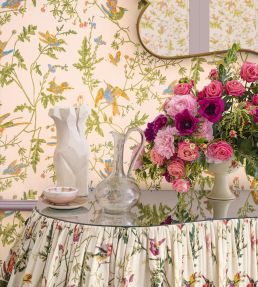 Hummingbirds Cotton Fabric by Cole & Son Tangerine & Olive on Blush