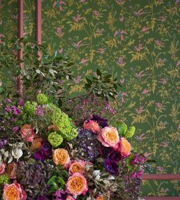 Hummingbirds Wallpaper by Cole & Son Fuchsia on Racing Green