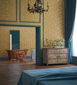 Hummingbirds Wallpaper by Cole & Son Ice Blue on Metallic Gold