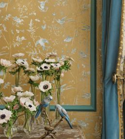 Hummingbirds Wallpaper by Cole & Son Ice Blue on Metallic Gold