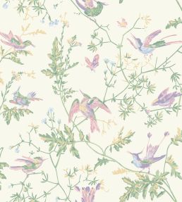 Hummingbirds Cotton Fabric by Cole & Son Blush, Sage, & Mulberry on Cream