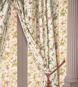 Hummingbirds Cotton Fabric by Cole & Son Tangerine & Olive on Blush