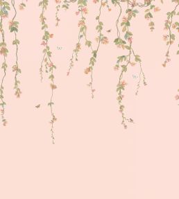 Hummingbirds Flora Mural by Cole & Son Tangerine & Olive on Blush