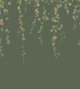 Hummingbirds Flora Mural by Cole & Son Fuchsia on Racing Green