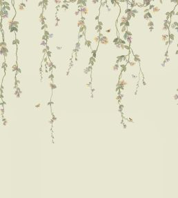 Hummingbirds Flora Mural by Cole & Son Multi, Old Olive on Eau Du Nil