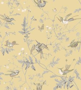Hummingbirds Silk Fabric by Cole & Son Gold & Soft Grey