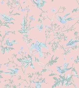 Hummingbirds Silk Fabric by Cole & Son Blush