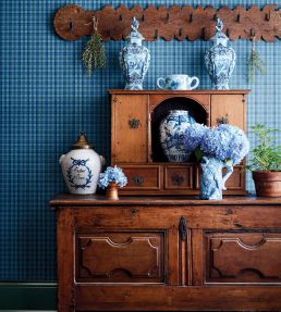 Huntley Plaid Wallpaper by Thibaut Blue