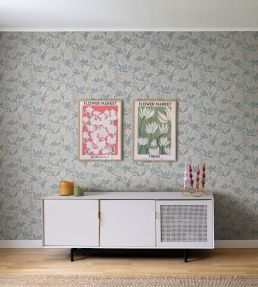 Huset I Solen Wallpaper by Sandberg Folklore Blue
