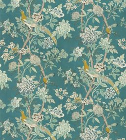 Hydrangea Bird Fabric by GP & J Baker Teal
