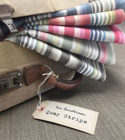 Quay Stripe Fabric by Ian Sanderson Sandstone Blue