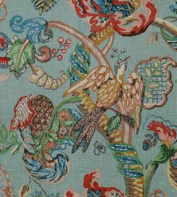 Poppinjay Linen Fabric by Ian Sanderson Thirties Blue Green
