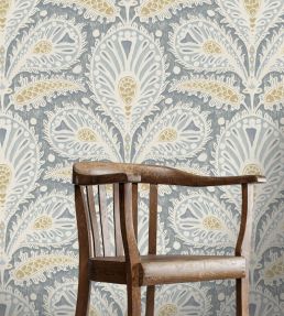 Ikat Clover Wallpaper by Josephine Munsey Blue and Yellow
