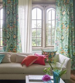 Ikebana Damask Fabric by Designers Guild Aqua