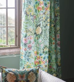 Ikebana Damask Fabric by Designers Guild Aqua